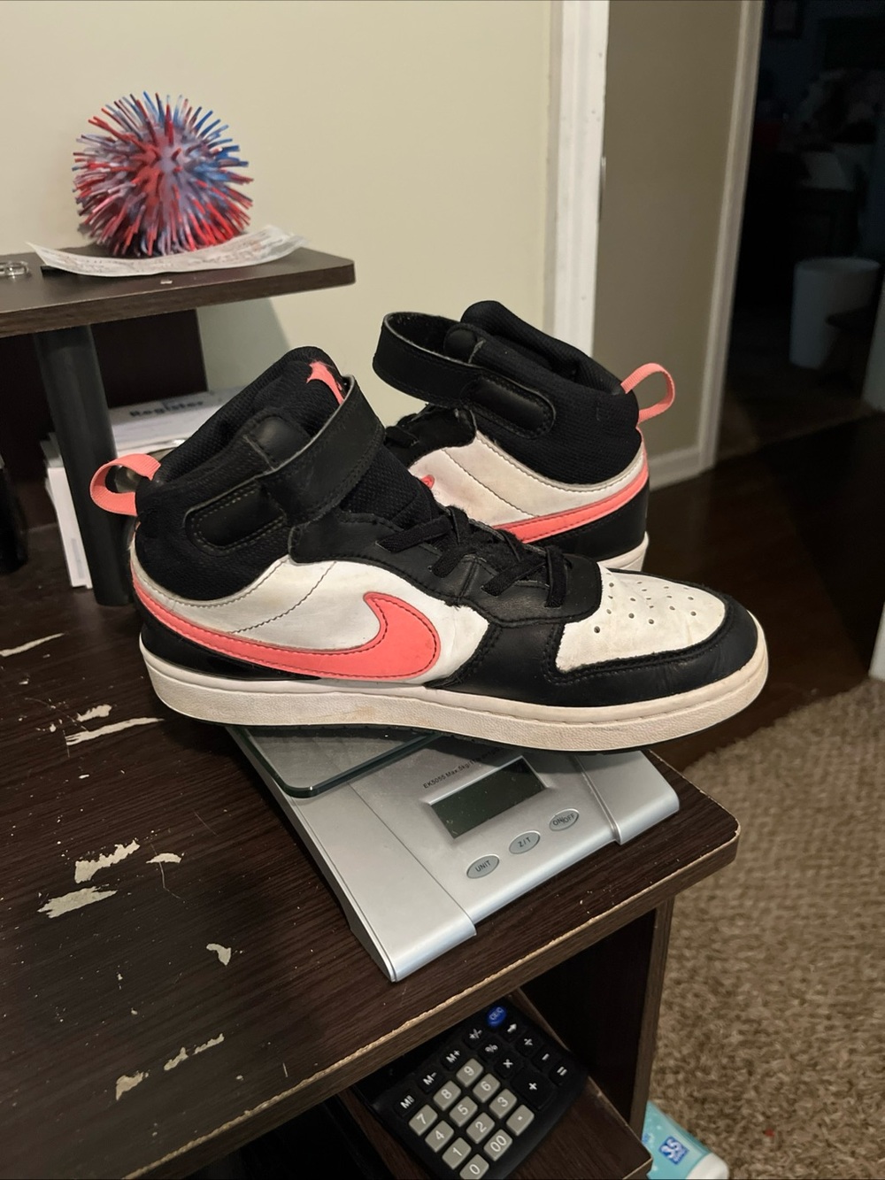 Nike Kids High-Top Sneakers in Black, White & Coral Pink